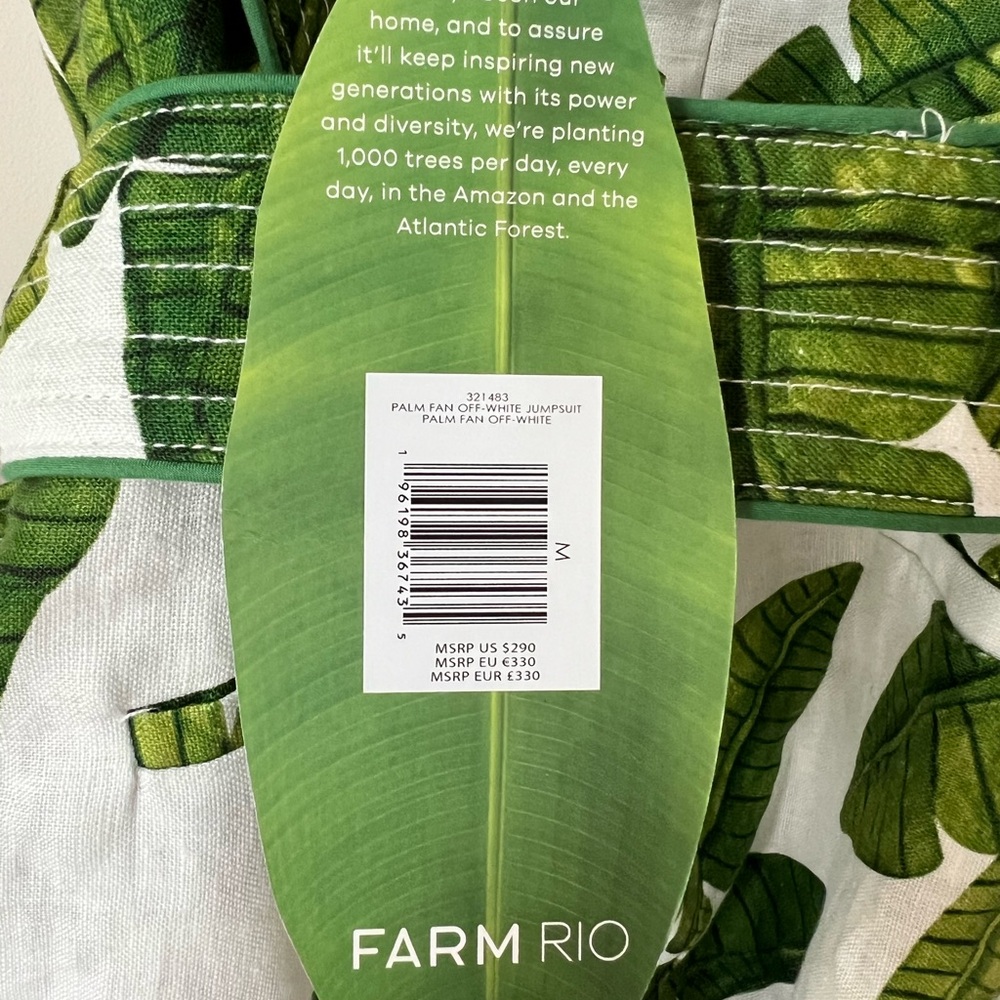Farm Rio Palm Fan Off-White Jumpsuit NWT Size M Linen - Picture 8 of 15